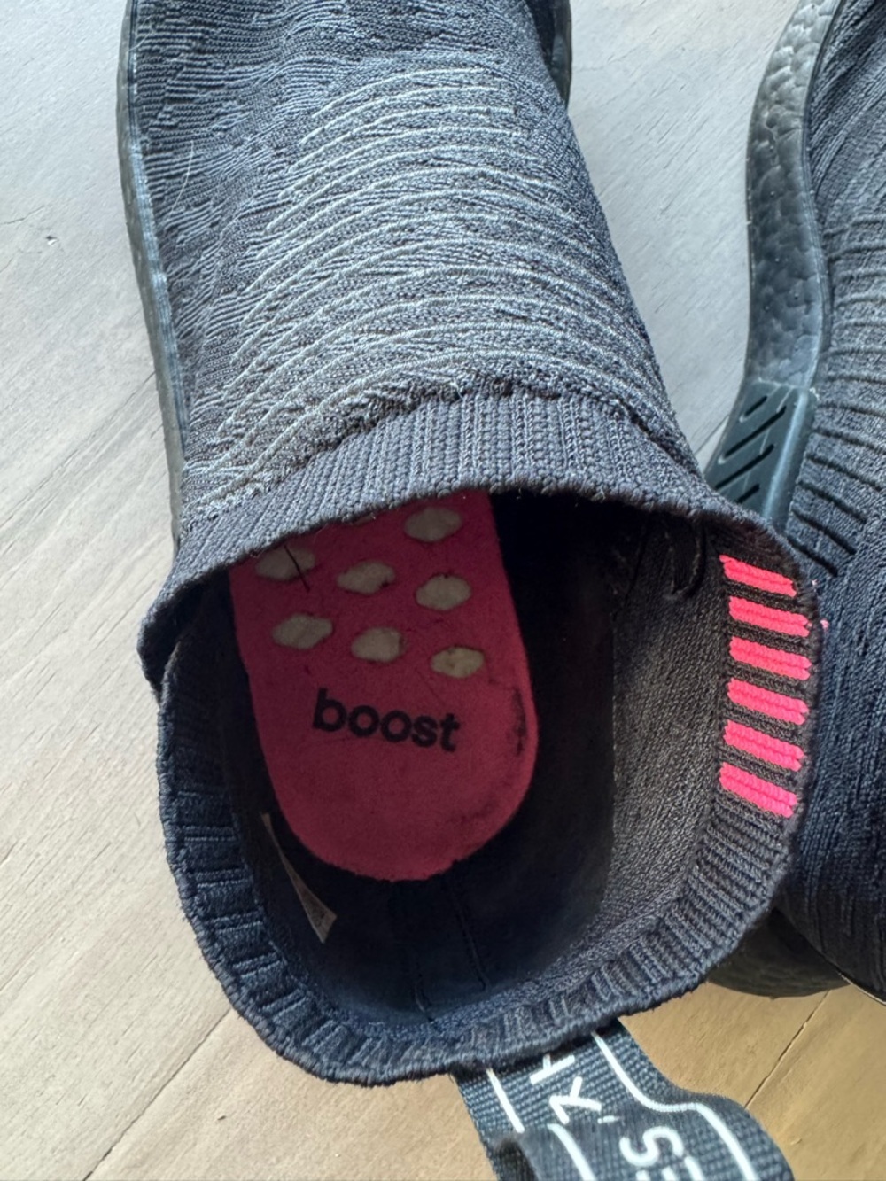adidas Men's Black Slip-On Knit Sneakers with Pink Accent - Picture 3 of 5